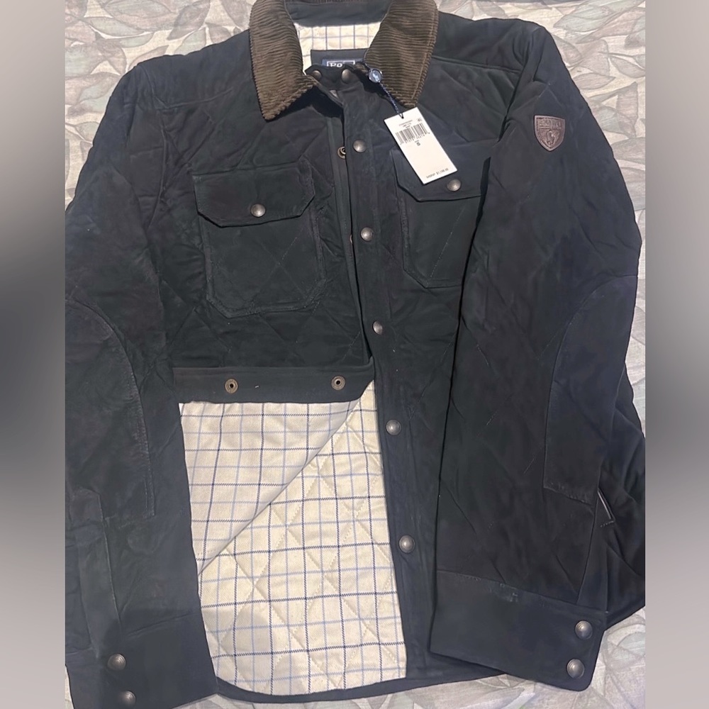 Polo jacket with patches on shoulders